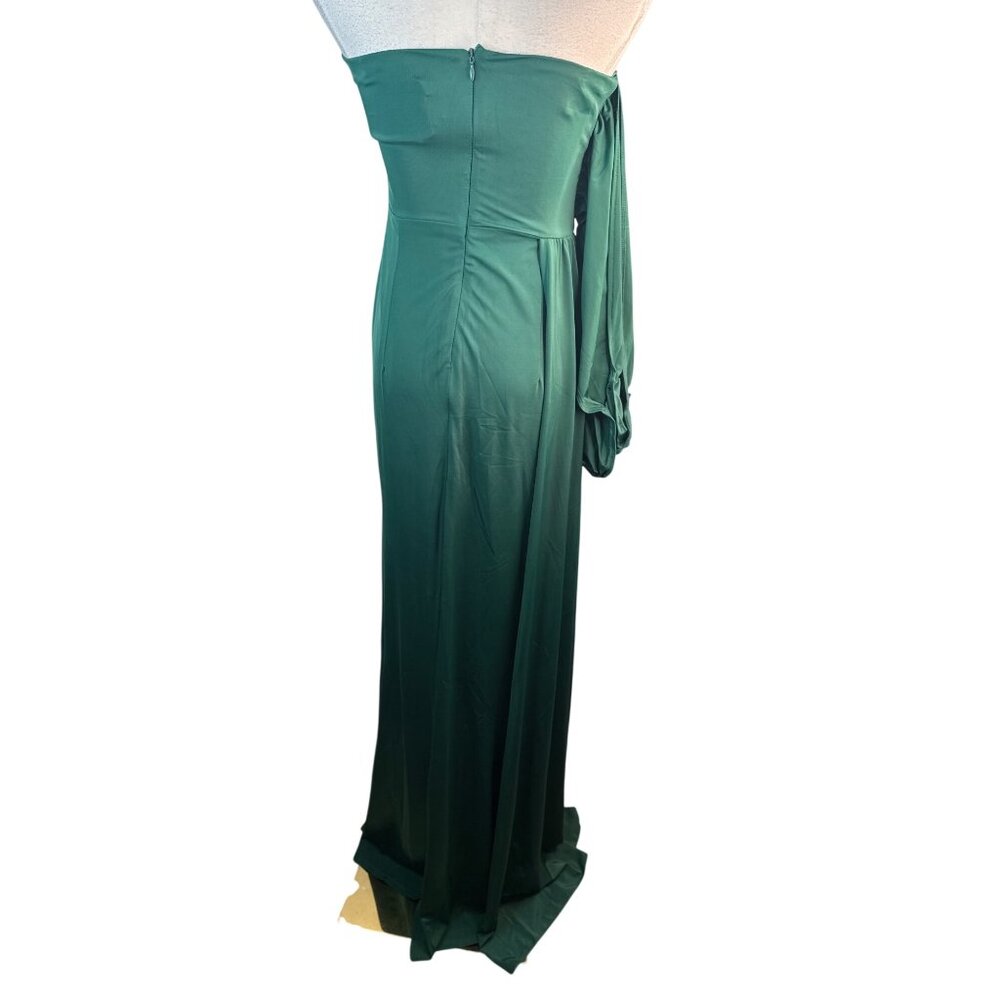 New Emerald Green Miss Ord Small One-Shoulder Draped Evening Gown Long Sleeve - Picture 3 of 16
